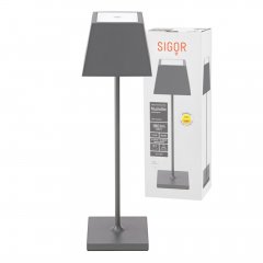 Sigor Akku-Tischleuchte Nuindie 370mm graphitgrau eckig 2,2W FlexMood 2200K/2700K IP54 168/197lm Ra8
