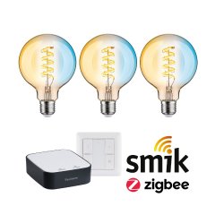 Paulmann 5195 Zigbee 3.0 Smart Home smik Gateway + LED Birne Filament G95 Tunable White + Schalter