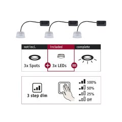 Paulmann 92473 LED Modul Einbauleuchte 3-Step-Dim Choose Coin 3er-Set rund 50mm 3x6W 3x470lm 2700K