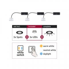 Paulmann 92478 LED Modul Einbauleuchte Choose Coin 3er-Set White Switch rund 51mm 3x6,5W 3x580lm