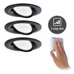Paulmann 94472 LED Einbauleuchte Nova Coin 3-Step-Dim 3x6W 3x470lm 230V 2700K Schwarz matt