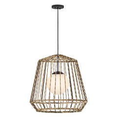 Elstead Lighting Arlen Outdoor Pendelleuchte Gro� 610mm E27 Schwarz & Rattan IP44