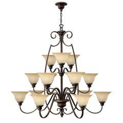 Elstead Lighting Cello Kronleuchter 15-flammig Antikbronze Alabaster-Optik