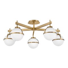 Elstead Lighting Hollis Semi-Flush Deckenleuchte 813mm 5-flammig Messing antik Opalglas IP44