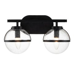 Elstead Lighting Hollis Wandleuchte 2-flammig Schwarz Blasenglas IP44