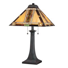 Elstead Lighting Quoizel Navajo Tischleuchte 2-flammig Bronze Art Glass E27