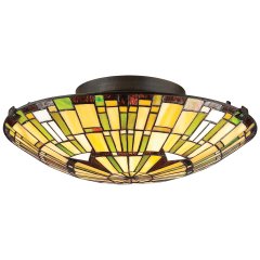 Elstead Lighting Quoizel Reed Deckenleuchte 2-flammig Valiant Bronze Art Glass E27
